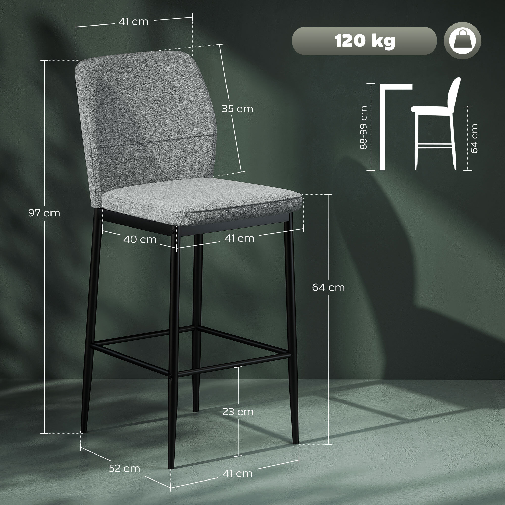 Juego de 2 Taburetes de Bar Taburetes Altos de Cocina con Respaldo y Reposapiés Tapizado en Terciopelo Marco de Acero Taburetes Altos Modernos para Comedor Mostrador Gris