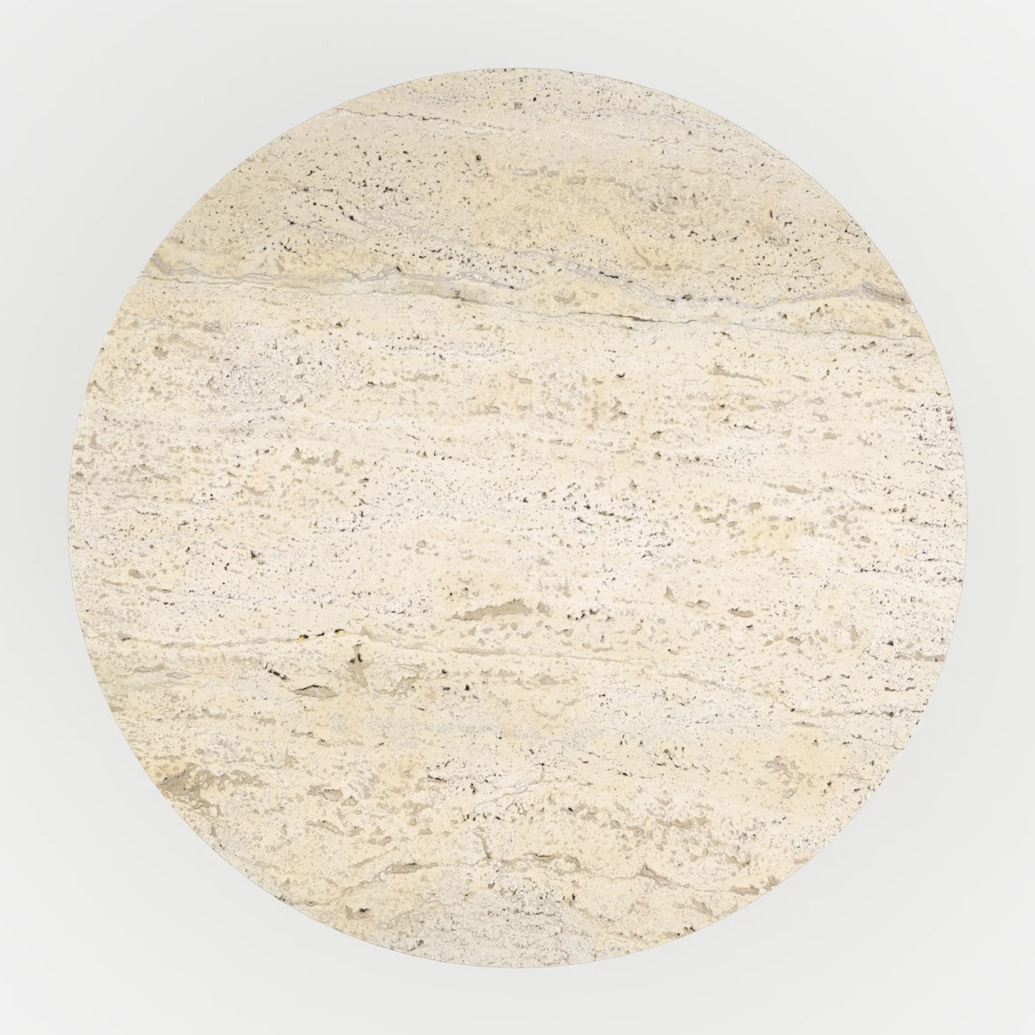 Table d'appoint ronde en travertin et métal beige D45 cm - Louison