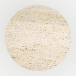 Table d'appoint ronde en travertin et métal beige D45 cm - Louison