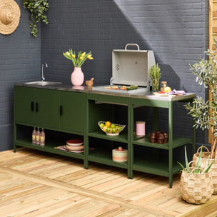 Cuisine d'extérieure 3 modules avec barbecue charbon de bois sur pieds, 2 étagères et thermomètre NAXOS BARBECUE CHARBON + 2 MODULES