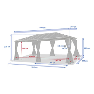 Pergola autoportante "Belize" graphite 3,6 x 6m en aluminium et polycarbonate