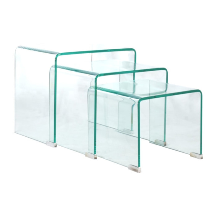 Set de 3 tables basses gigognes en verre trempé H.36cm - BENT