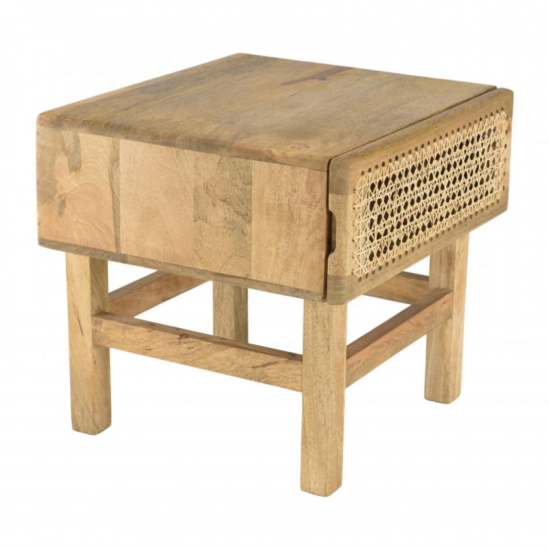 ISA - Chevet marron 1 tiroir bois de manguier et cannage couleur naturelle
