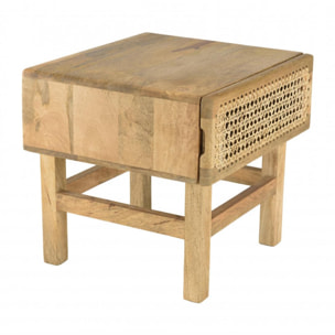 ISA - Chevet marron 1 tiroir bois de manguier et cannage couleur naturelle