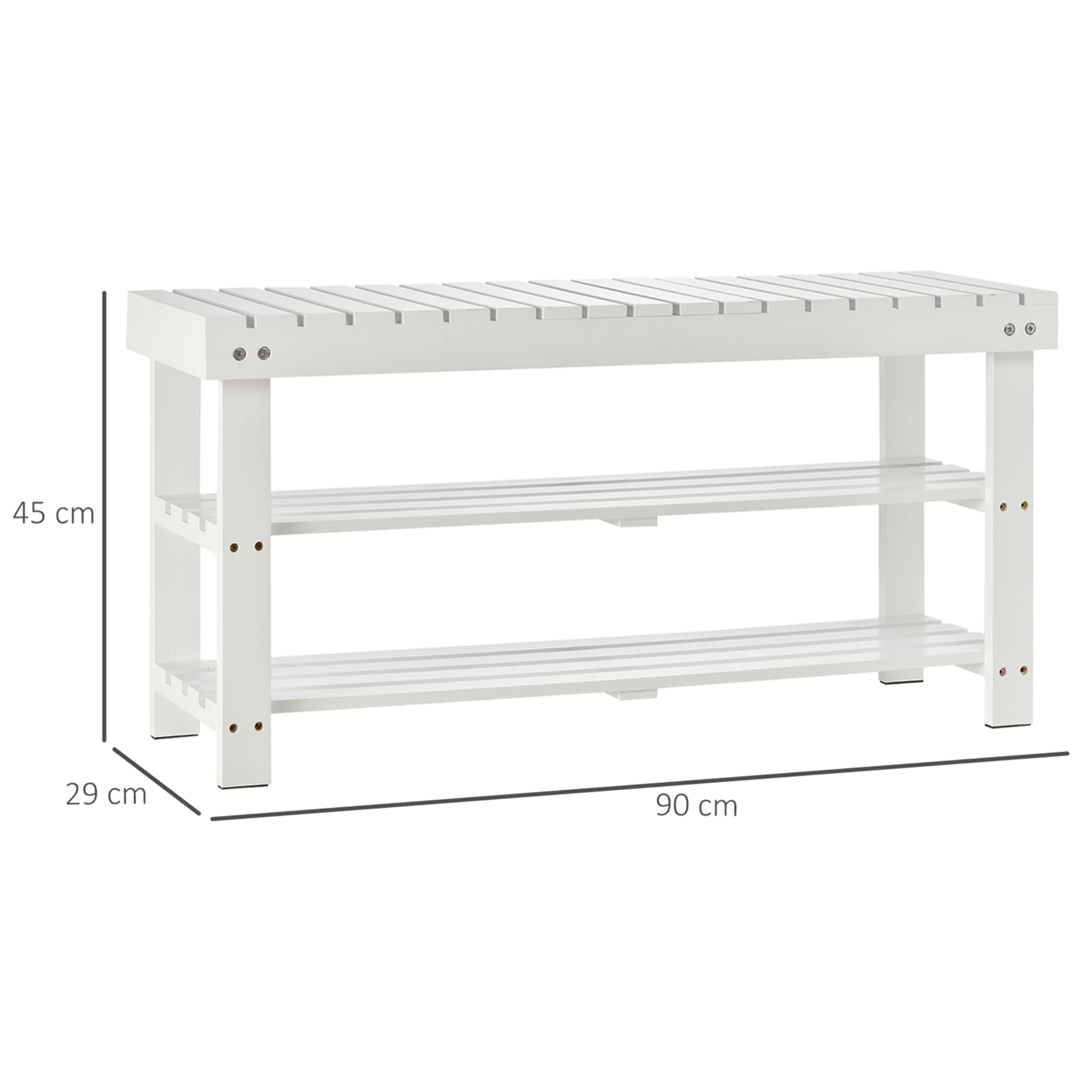 Banc à chaussures - 2 étagères, petit coffre de rangement - dim. 90 x 29 x 45 cm - MDF bois blanc