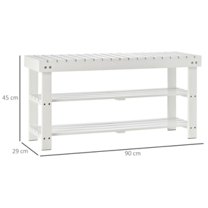 Banc à chaussures - 2 étagères, petit coffre de rangement - dim. 90 x 29 x 45 cm - MDF bois blanc