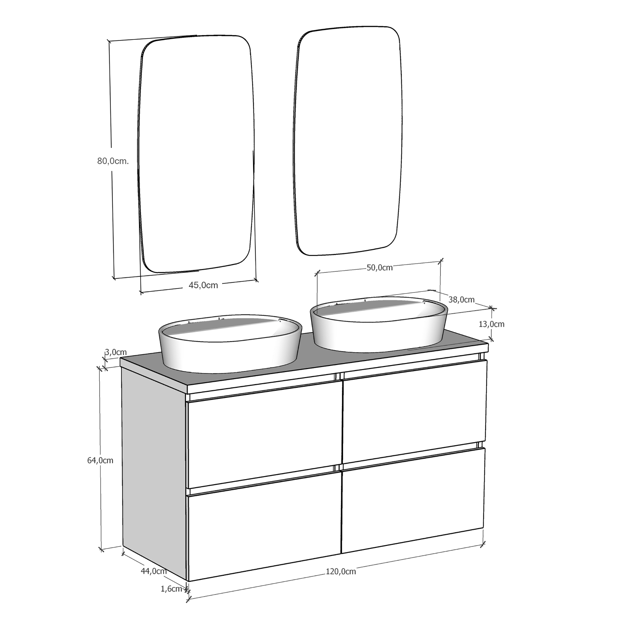 Conjunto mueble de baño NORDIK Alday, 120cm, Blanco Mate