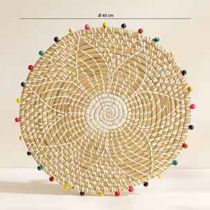 Panier rond en jonc de mer et perles de bois 40cm MILOS