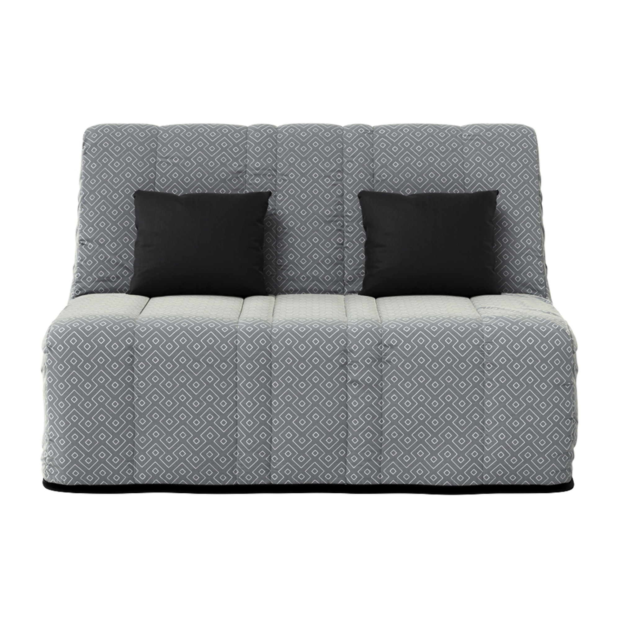 Banquette convertible Gaia, matelas Simmons, 160 x 200 cm, 2 coussins offerts, Geometrik Gris