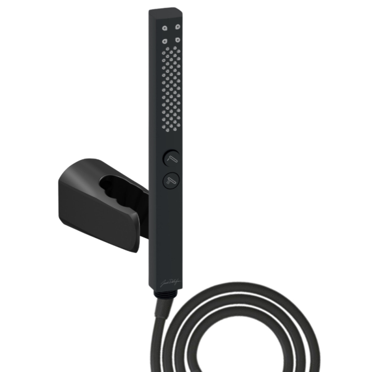 Pommeau de douche Shift+ carré 2 jets noir mat + flexible + support