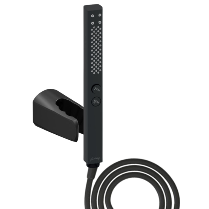 Pommeau de douche Shift+ carré 2 jets noir mat + flexible + support