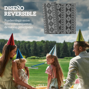 Alfombra de Exterior, 182x274 cm, Alfombra Reversible con Patrón Geométrico, Impermeable, Anti-UV, para Terraza, Balcón, Patio, Camping, Viajes en Autocaravana, Negro y Gris Claro
