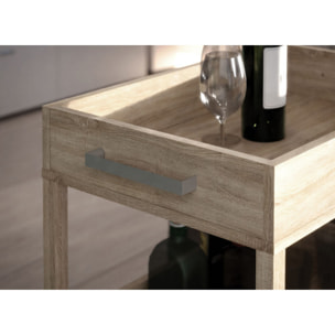 Bar à roulettes en bois effet sonoma avec rangements - BAR