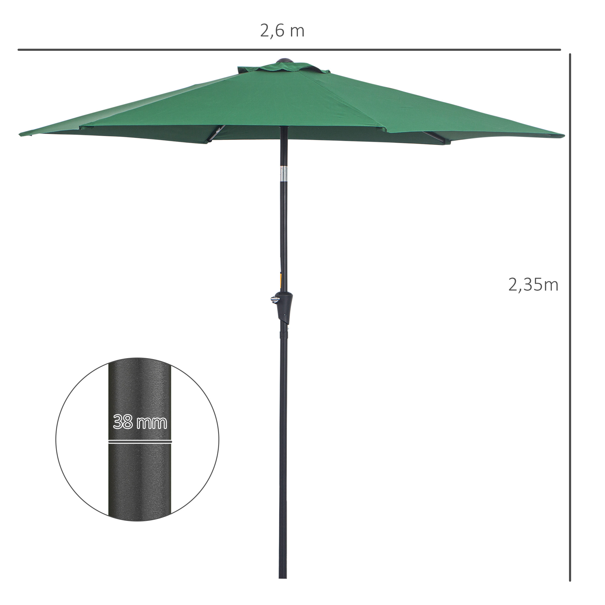 Parasol inclinable de jardin Ø 2,7 m alu. polyester