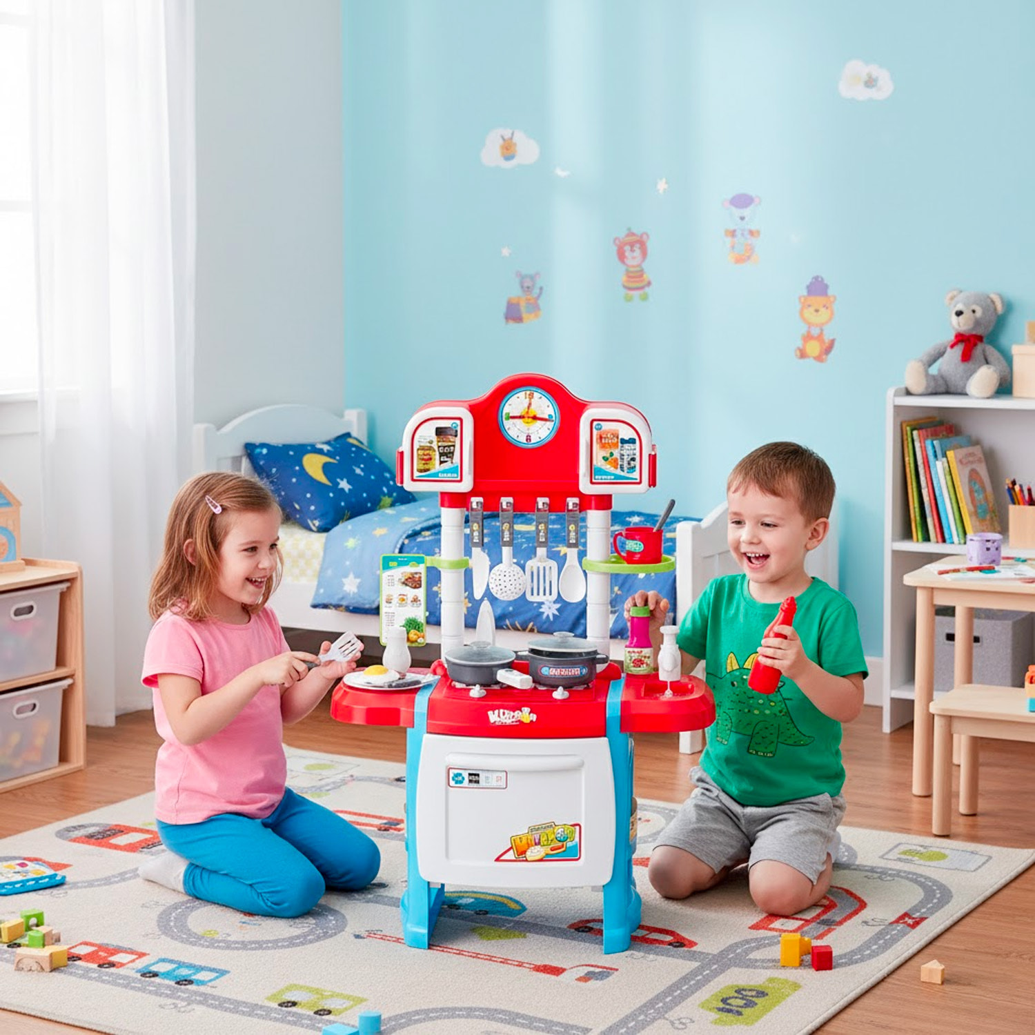 Cucina Giocattolo Per Bambini Con Luci E Suoni Realistici 18 Accessori Rubinetto Con Riciclo Dell'Acqua Set Cucina Educativo 3–8 Anni Blu E Bianco