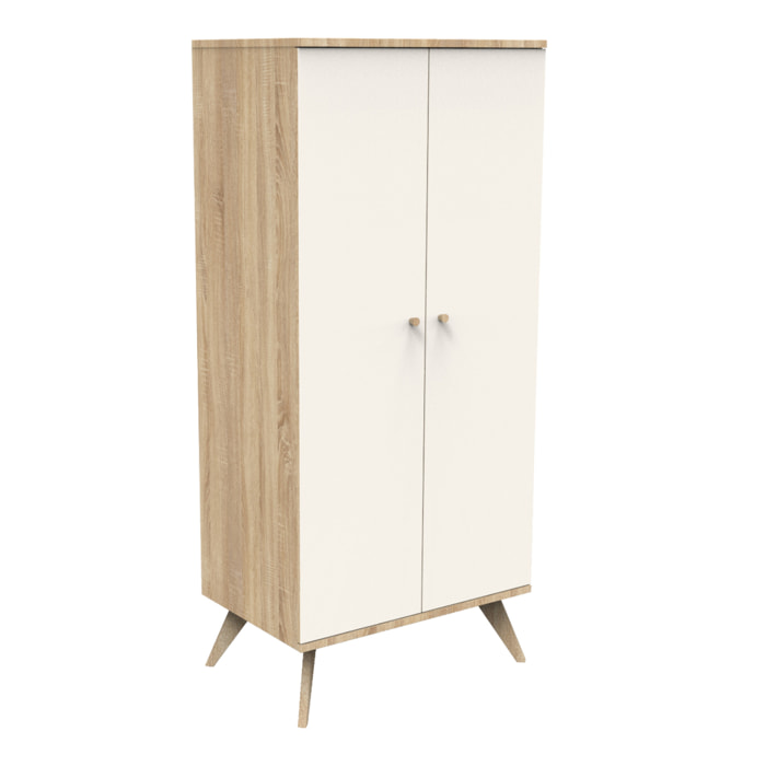 Armoire 2 portes avec pieds bois-décor vanille