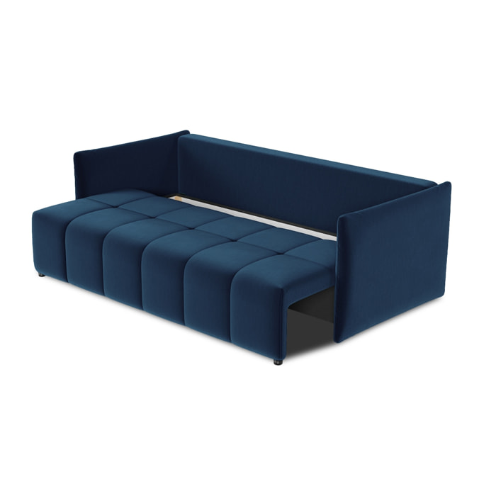 Petra - canapé 3 places convertible avec coffre - en velours - Bleu nuit