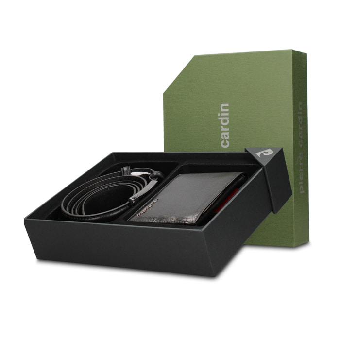 Set portafoglio e cintura uomo - Modello Silvano Ultra - Vera pelle - 12.0 x 9.5 x 2.0 cm