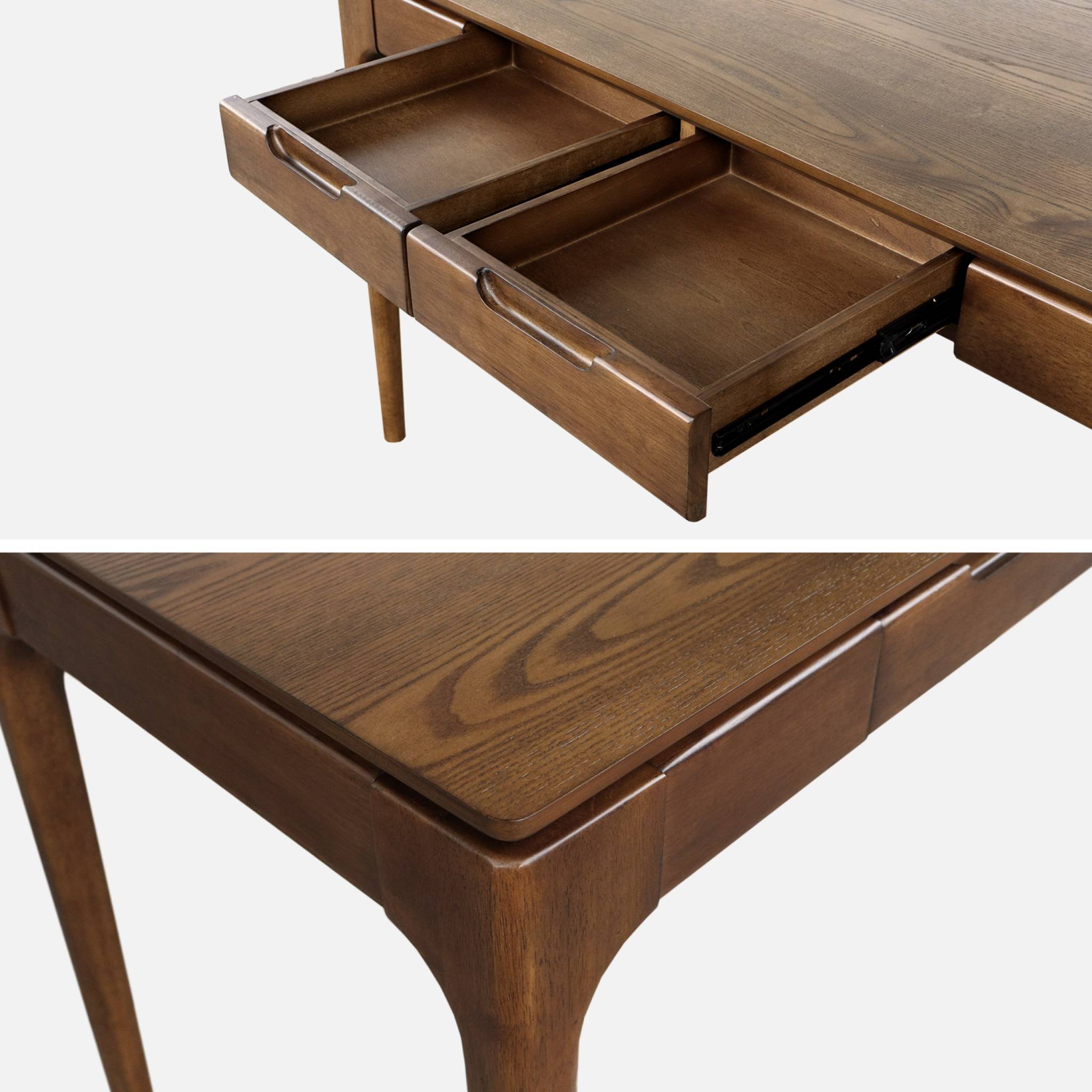 Bureau bois d'hévéa placage frêne 2 tiroirs ALIENOR