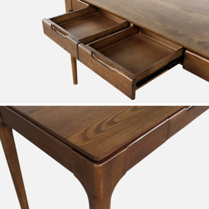 Bureau bois d'hévéa placage frêne 2 tiroirs ALIENOR