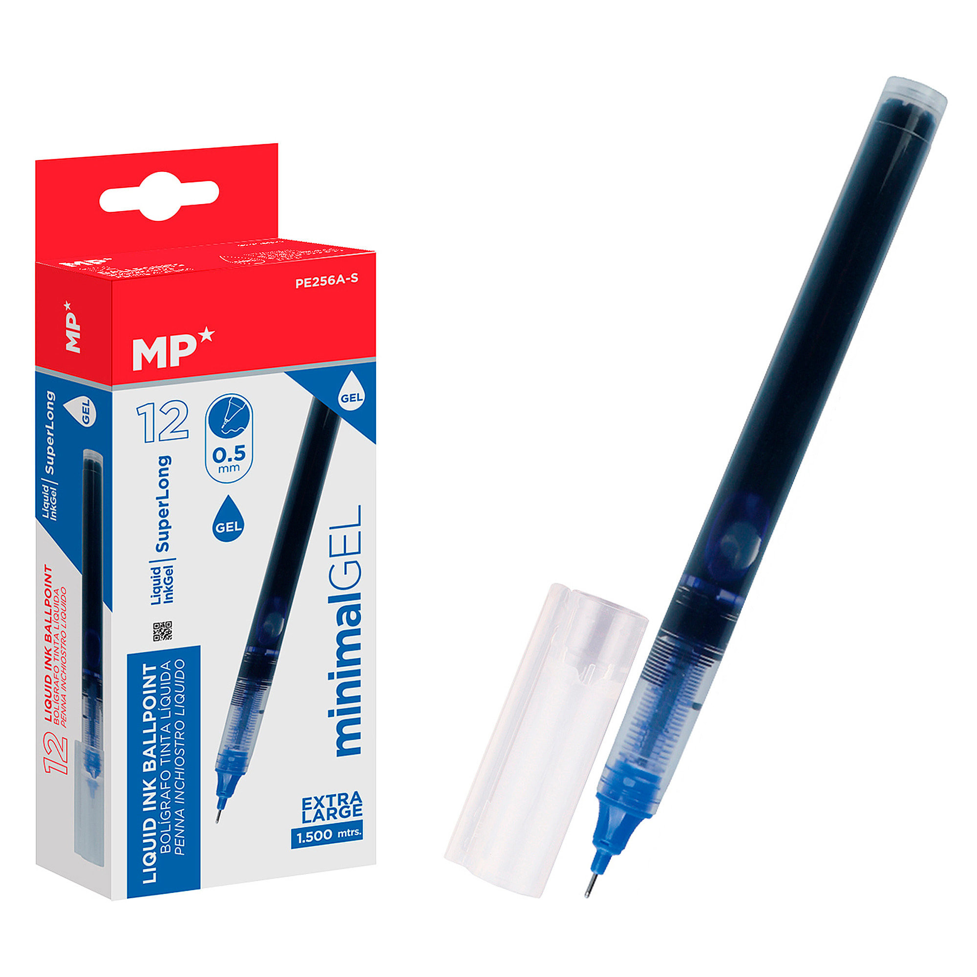 PACK 12 BOLÍGRAFOS TINTA LÍQUIDA PUNTA AGUJA 0.5 mm AZUL