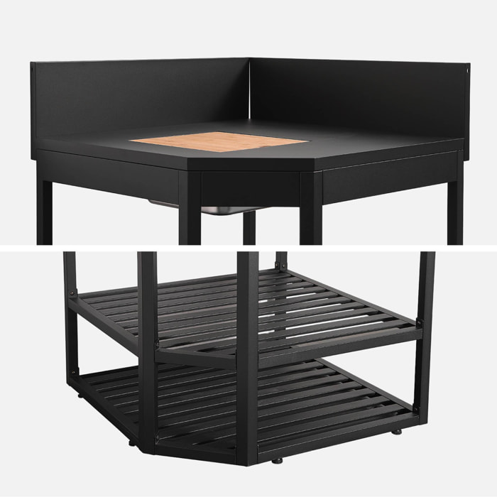Module d'angle cuisine extérieure acier avec bac à glaçons et planche en bois L80cm - Thira