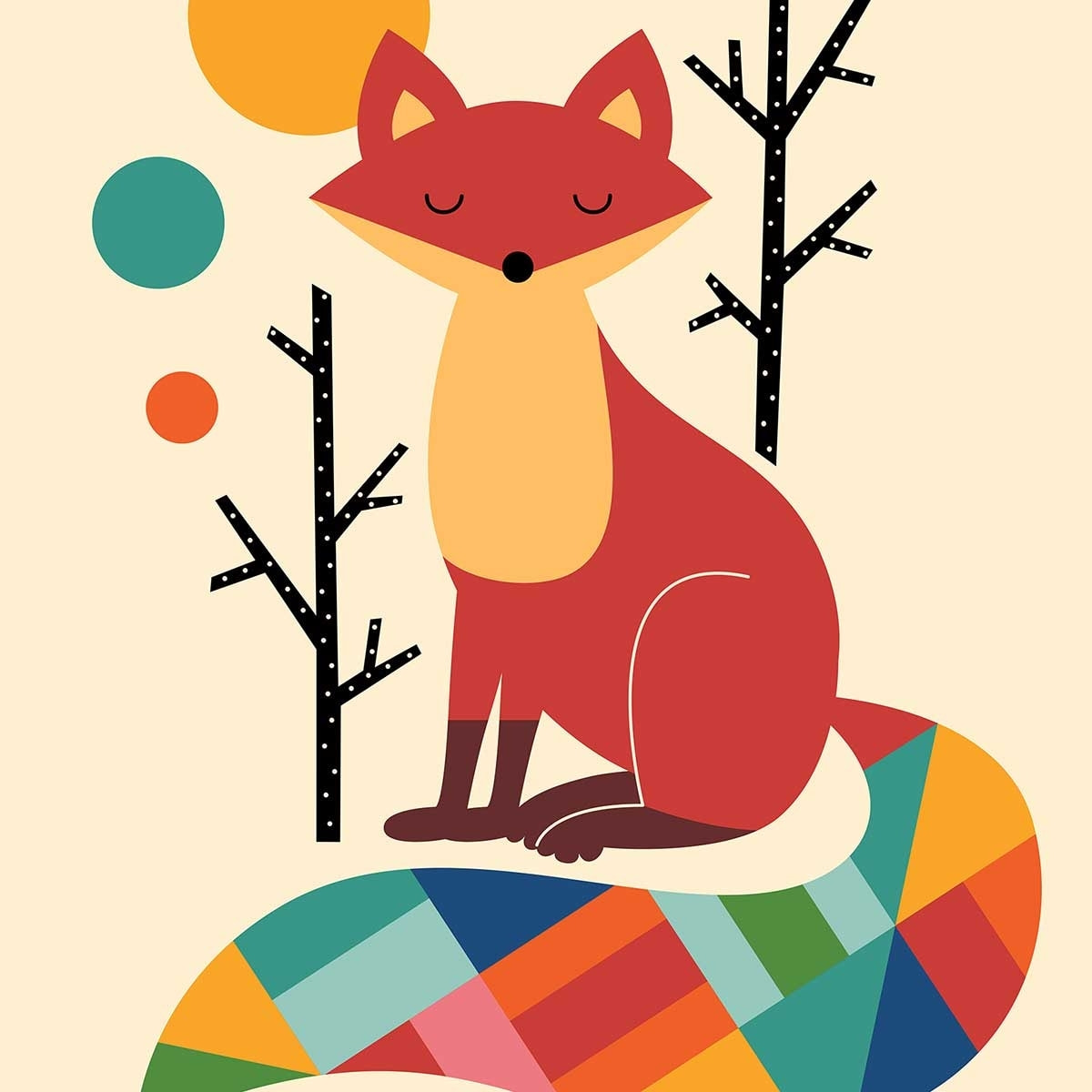 Affiche enfant rainbow fox Affiche + cadre en bois - Chêne