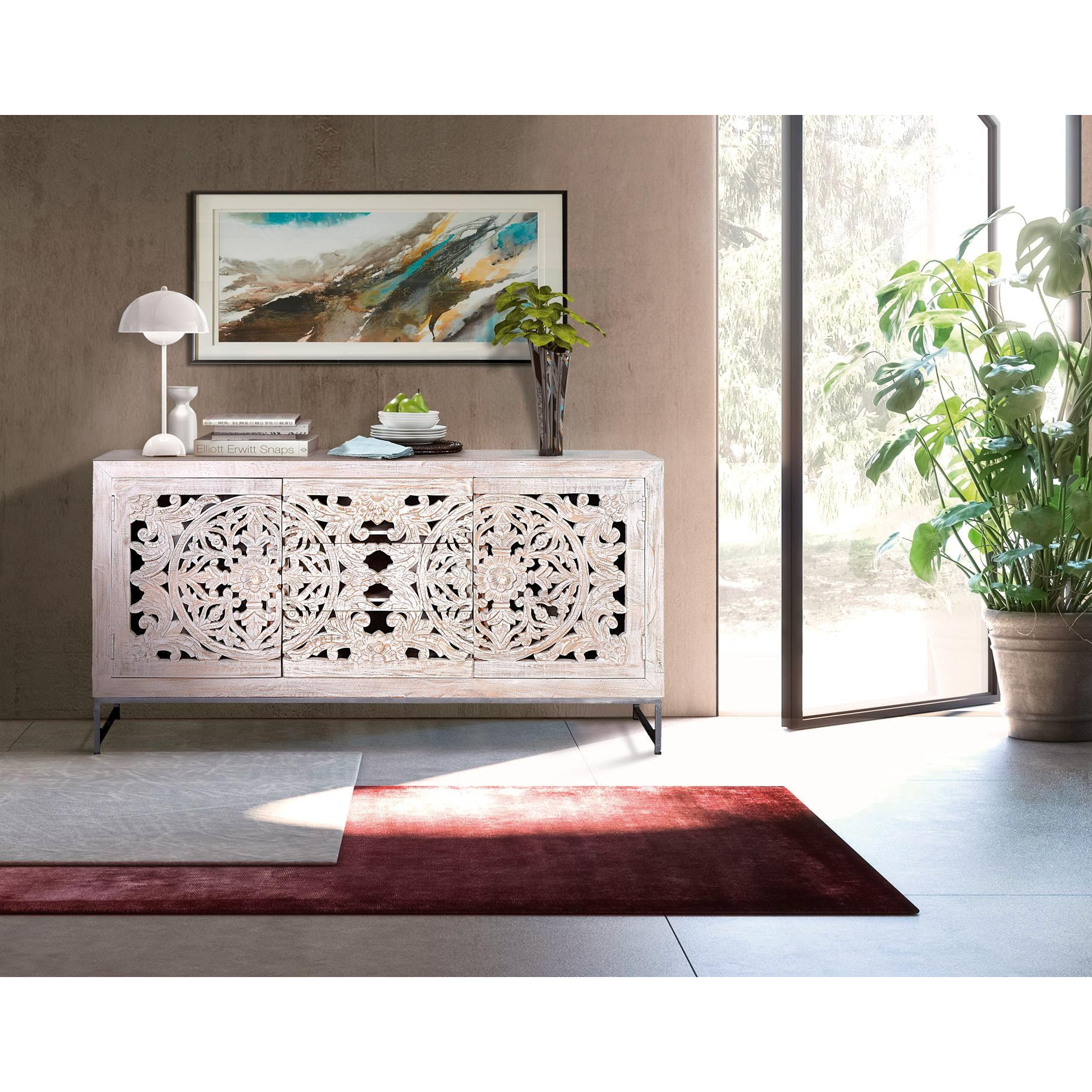 Aparador de Madera de Mango Estilo Étnico Boho Tallado