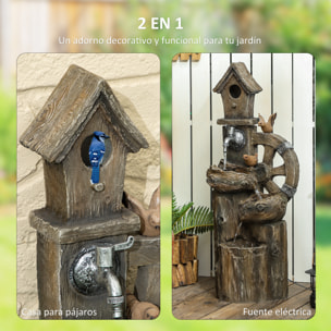 Fuente de Agua 2 en 1 con Casita para Pájaros Fuente de Jardín con Iluminación LED Fuente Decorativa en Cascada de 4 Niveles para Jardín Patio Terraza 34,5x29,5x92 cm Multicolor