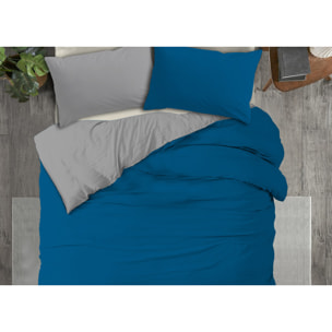 Copripiumino No Stiro Tinta Unita Bicolor Francesca Grigio Petrolio