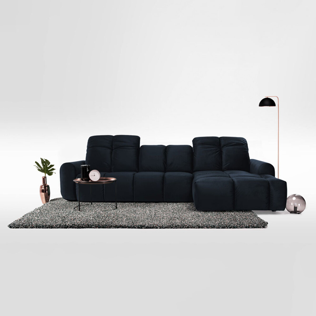 Canapé d'Angle Droit Velours Anacapri, 3 Places, Repose-têtes Ajustables, Style Contemporain