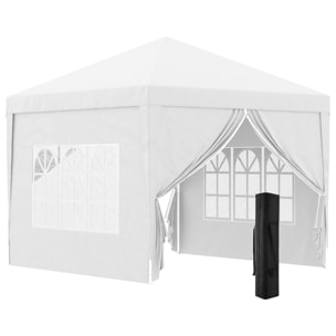 Carpa Plegable con 4 Paredes Desmontables 3x3 m Cenador de Jardín Gazebo Impermeable Protección UV y Bolsa de Transporte Pabellón para Recepción Eventos Camping Cerveza Blanco