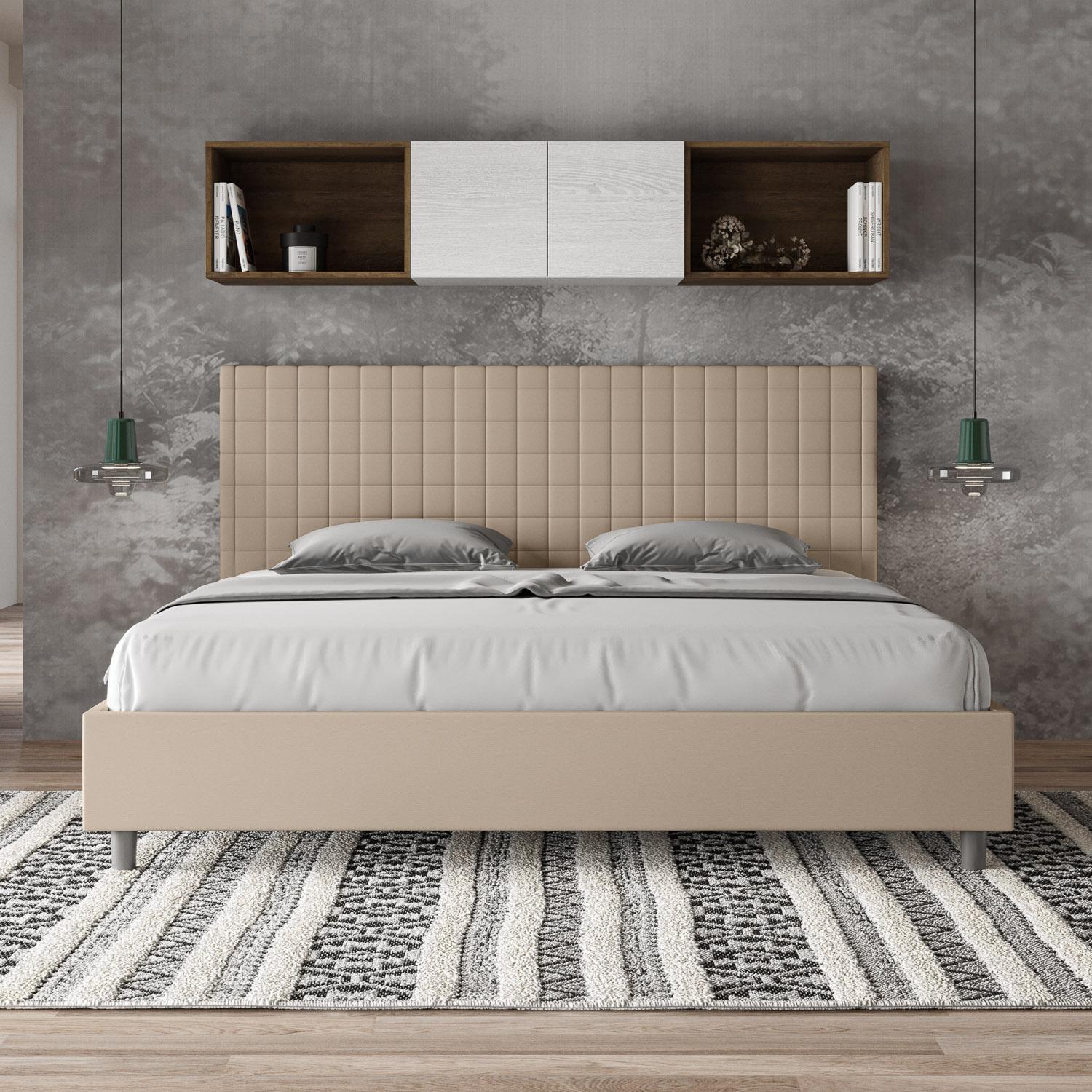 Lit king size sans sommier rembourré 180x200 similicuir taupe Sunny