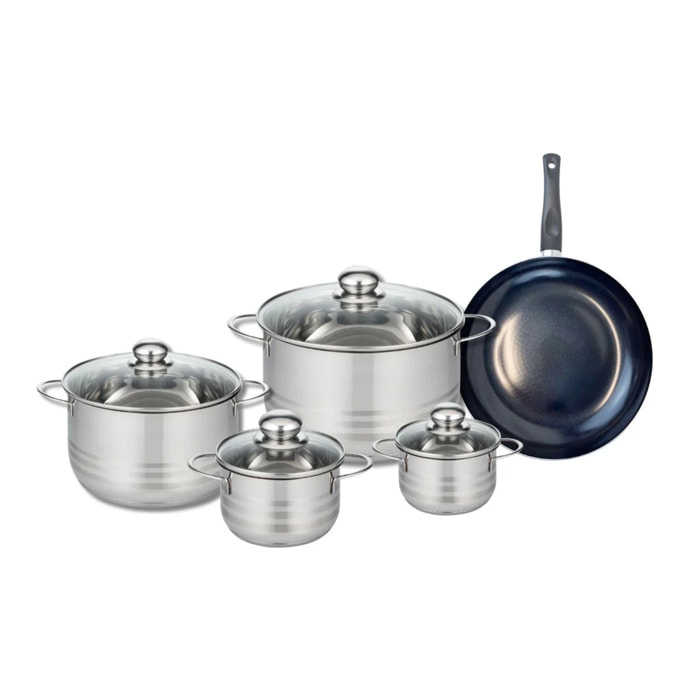 Ensemble de 1 Poêle de cuisson 24 cm et 4 faitouts 12, 14, 20 et 24 cm Elo Prima Brillant