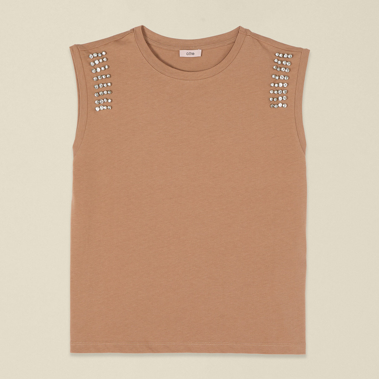 Oltre - Camiseta de algodón con engarces - Beige