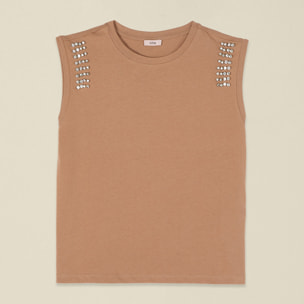 Oltre - Camiseta de algodón con engarces - Beige