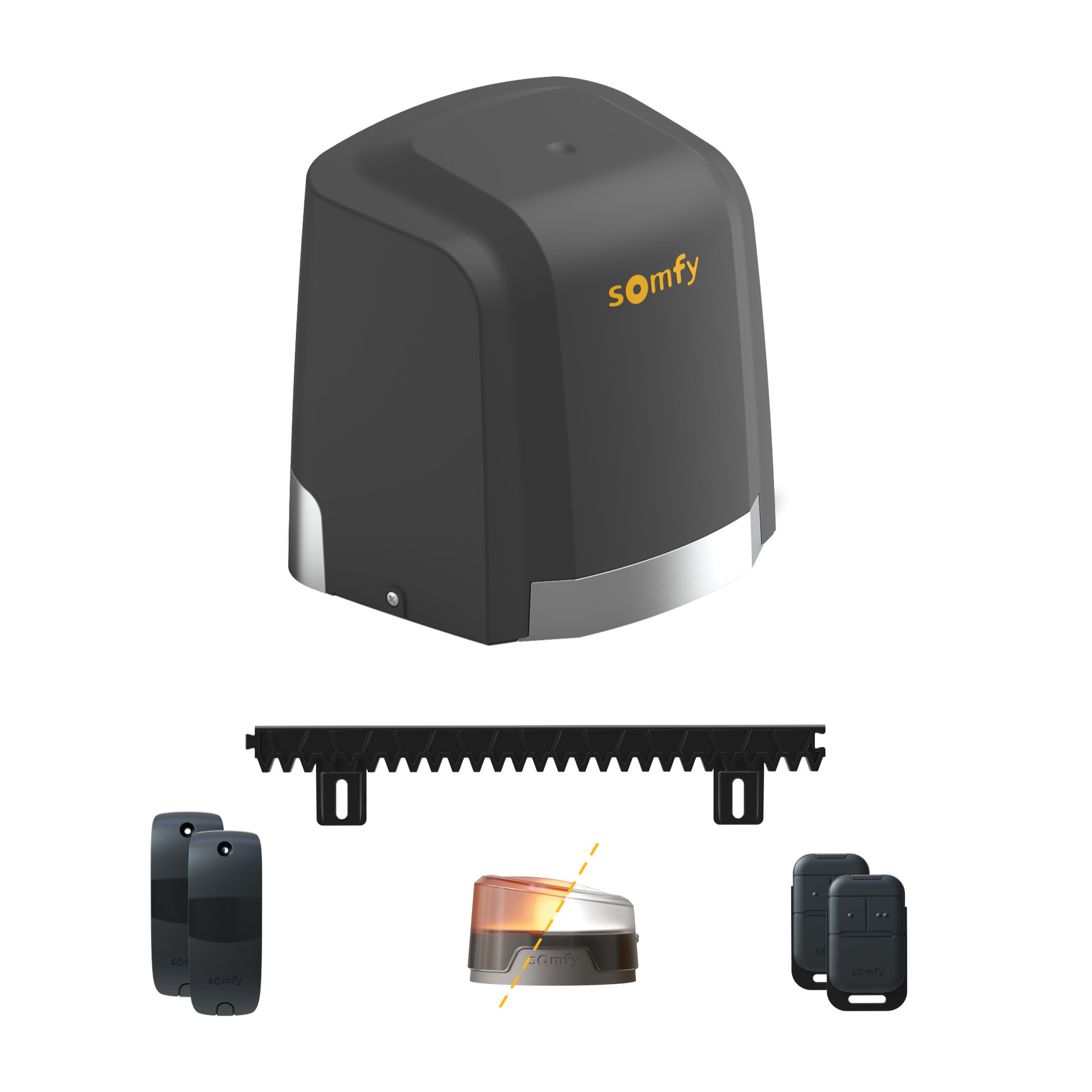 Motorisation pour portail coulissant Slidymoove 300 - Avec 2 télécommandes Keypop, 4 mètres de crémaillère, 1 feu clignotant et 2 cellules photoélectriques