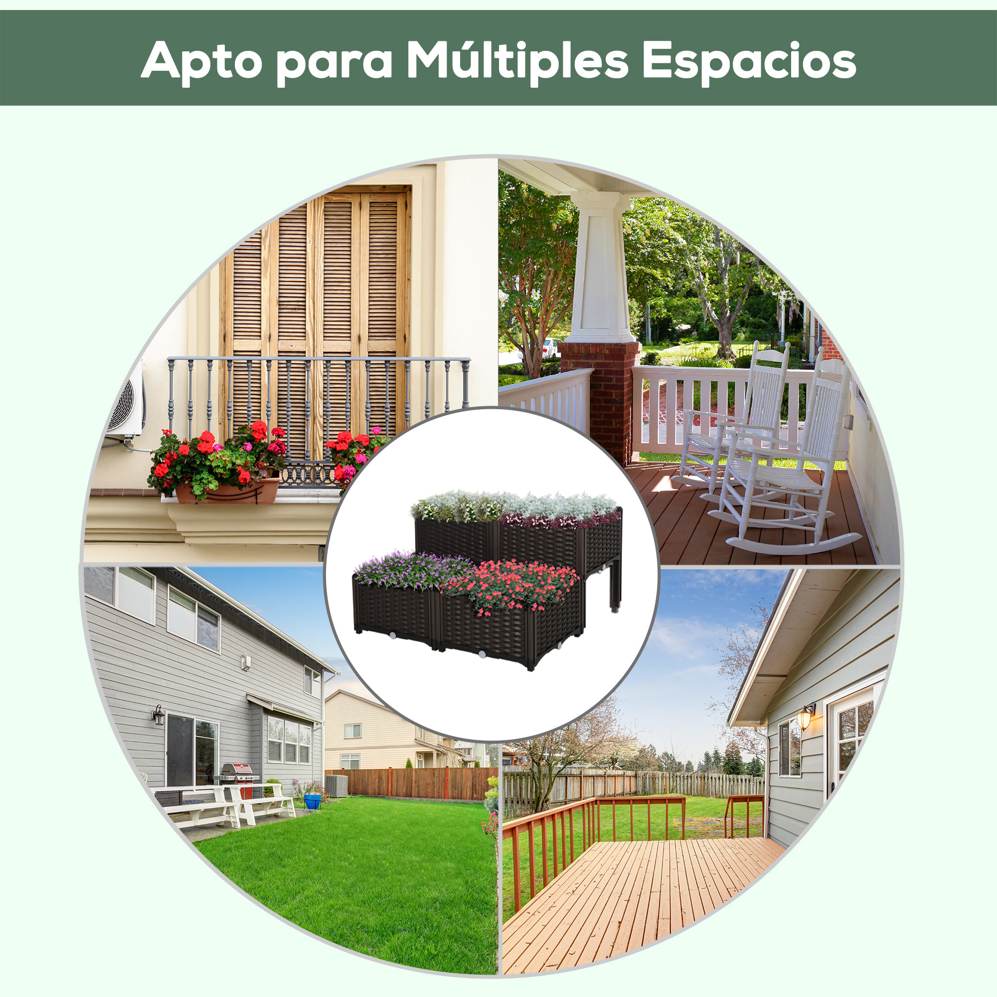 Juego de 4 Jardineras de Exterior Jardineras Cuadradas Imitación a Mimbre Combinación Libre Maceteros para Jardín Patio 40x40x26/44 cm Marrón