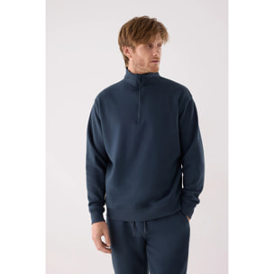 Sudadera deportiva hombre afelpada semi cremallera azul marino