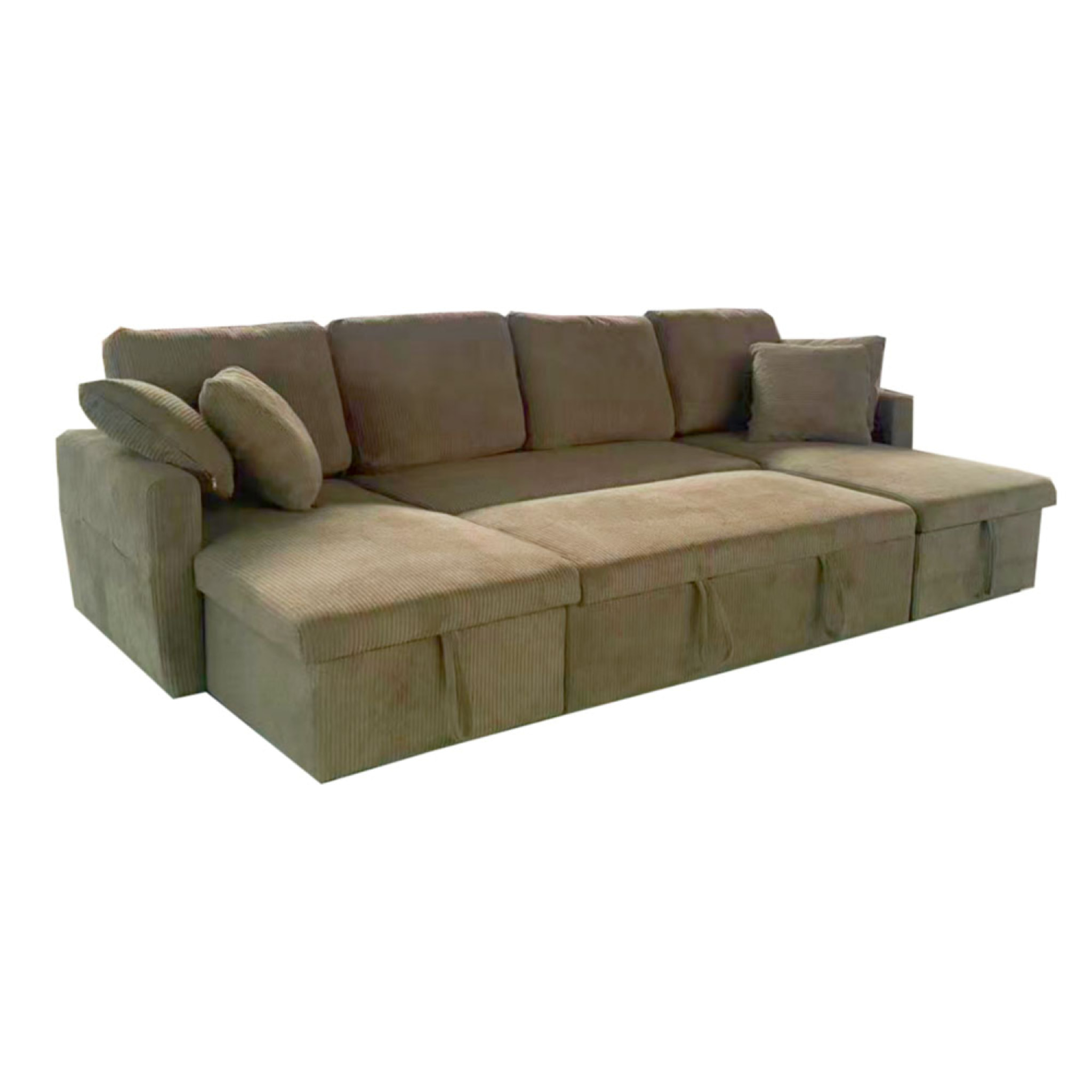 ELLA Canapé panoramique convertible avec coffres 4 places en velours côtelé vert