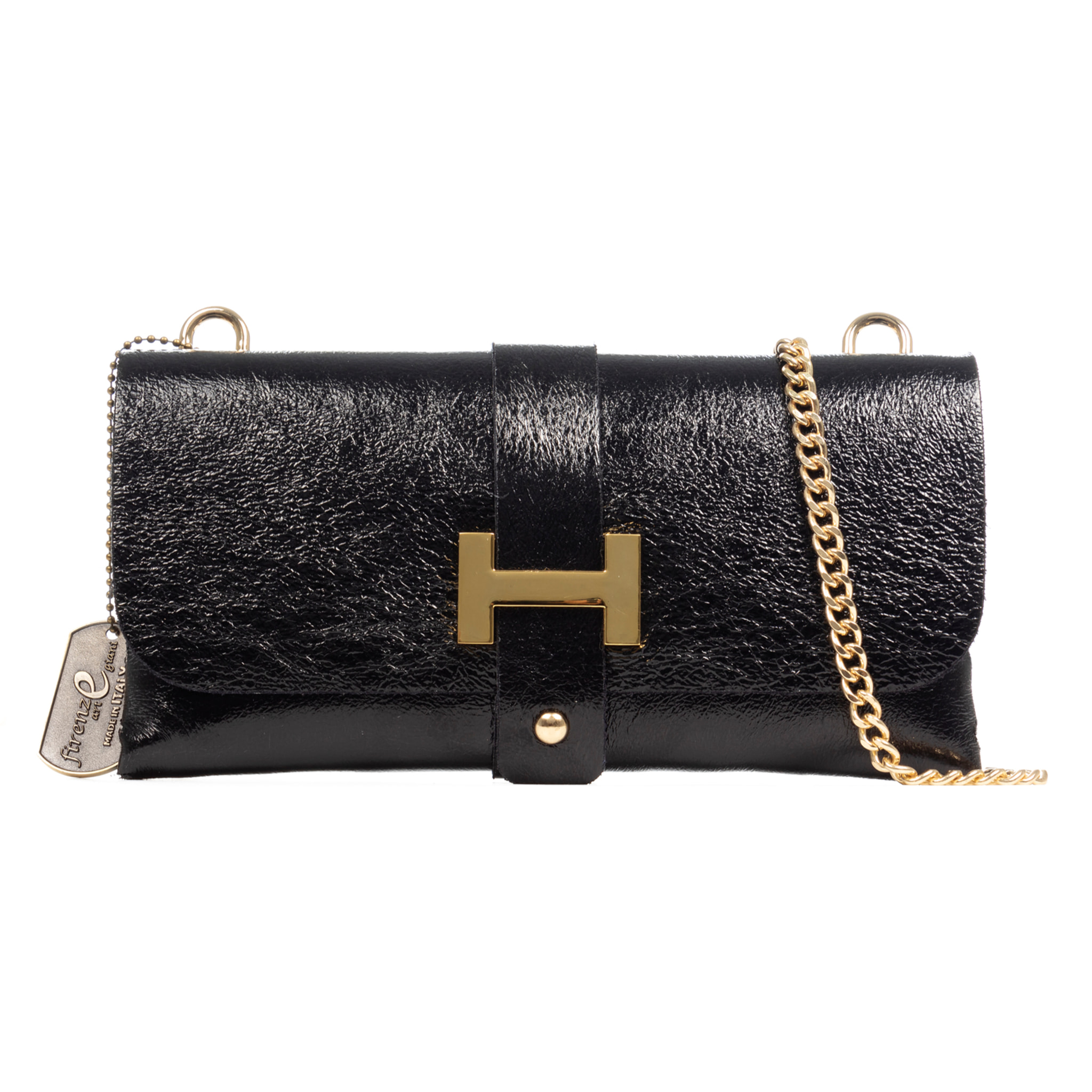 Borsa a tracolla da donna Arta. Vera pelle. Pelle scamosciata laccata lucida.