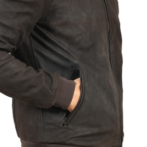 Giubbino in vera pelle di vitello rifinizione oleato Testa di Moro-Slim Fit