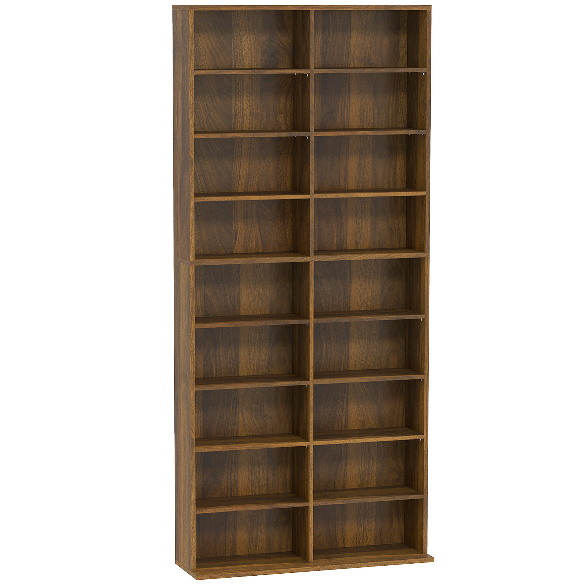 Étagère pour CD et DVD - 18 compartiments, 14 étagères réglables - 78,5x24x175cm - noyer