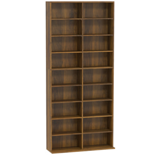 Étagère pour CD et DVD - 18 compartiments, 14 étagères réglables - 78,5x24x175cm - noyer