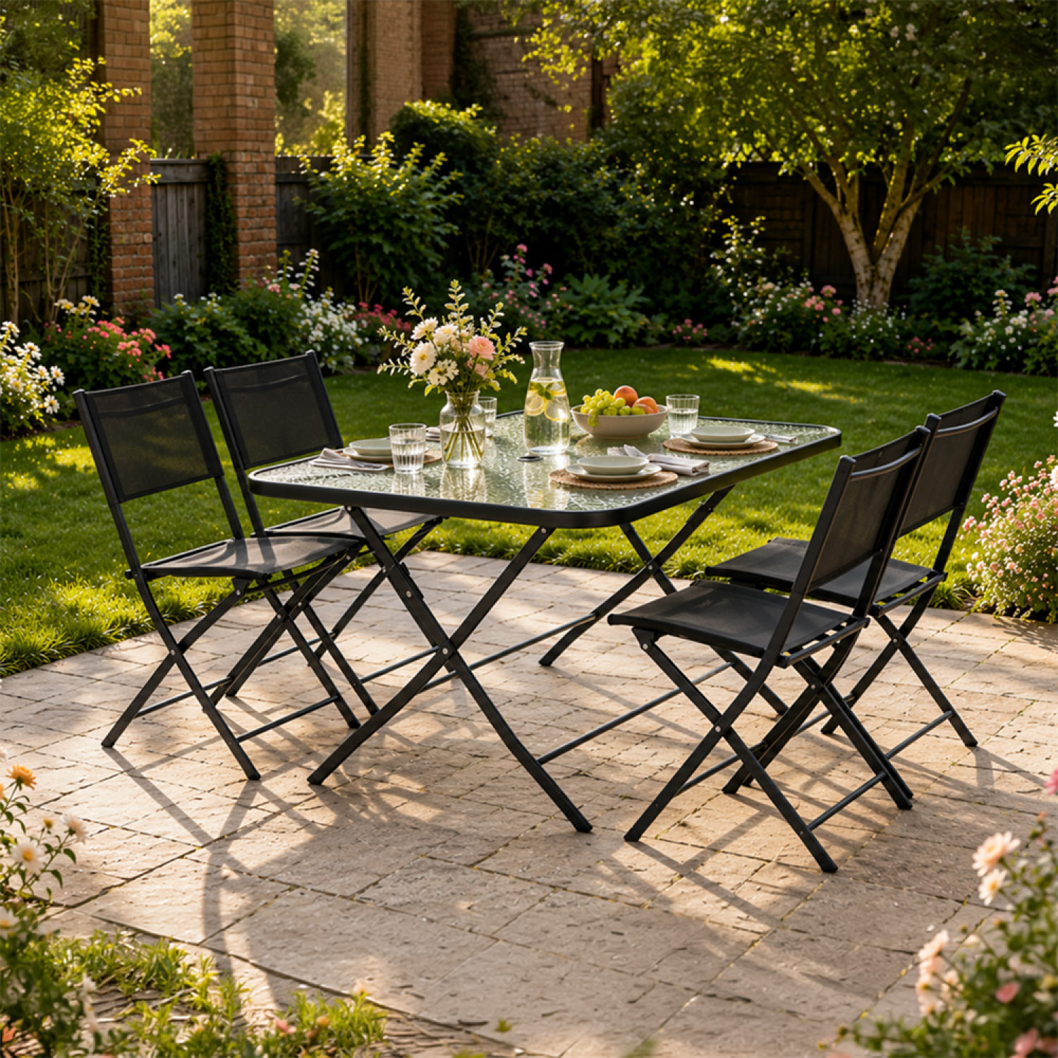 Ensemble table de jardin 130 cm et 4 chaises pliantes JUNON