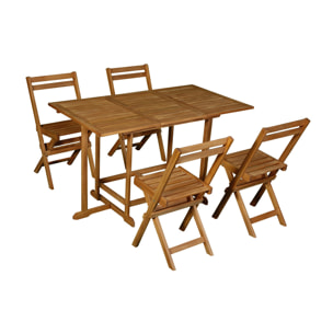 Set d'une table extensible avec rangements et de 4 chaises pliantes en bois massif CARMEN