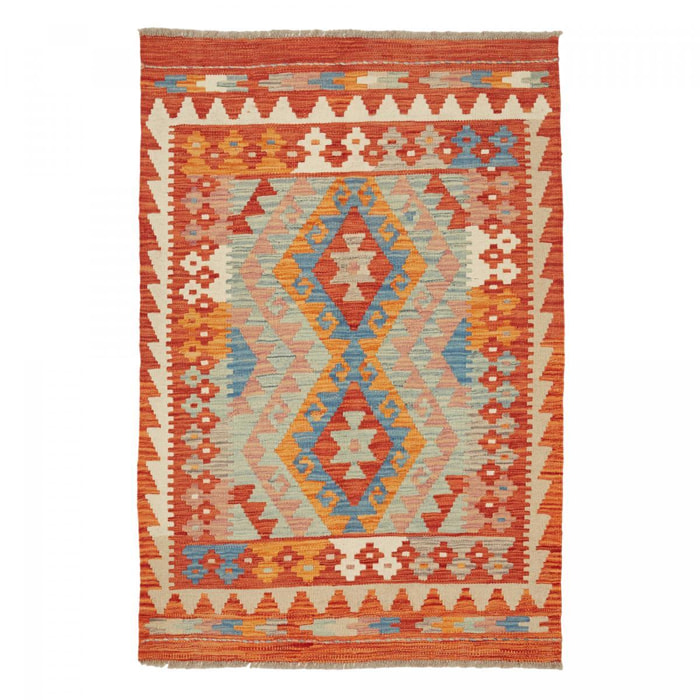 Tapis kilim au motif ethnique, tissé plat artisanal, VEROS