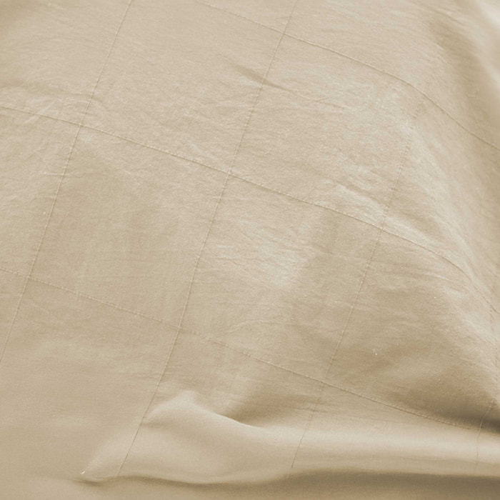 Drap-housse en coton lavé motif carreaux jacquard - Ivoire