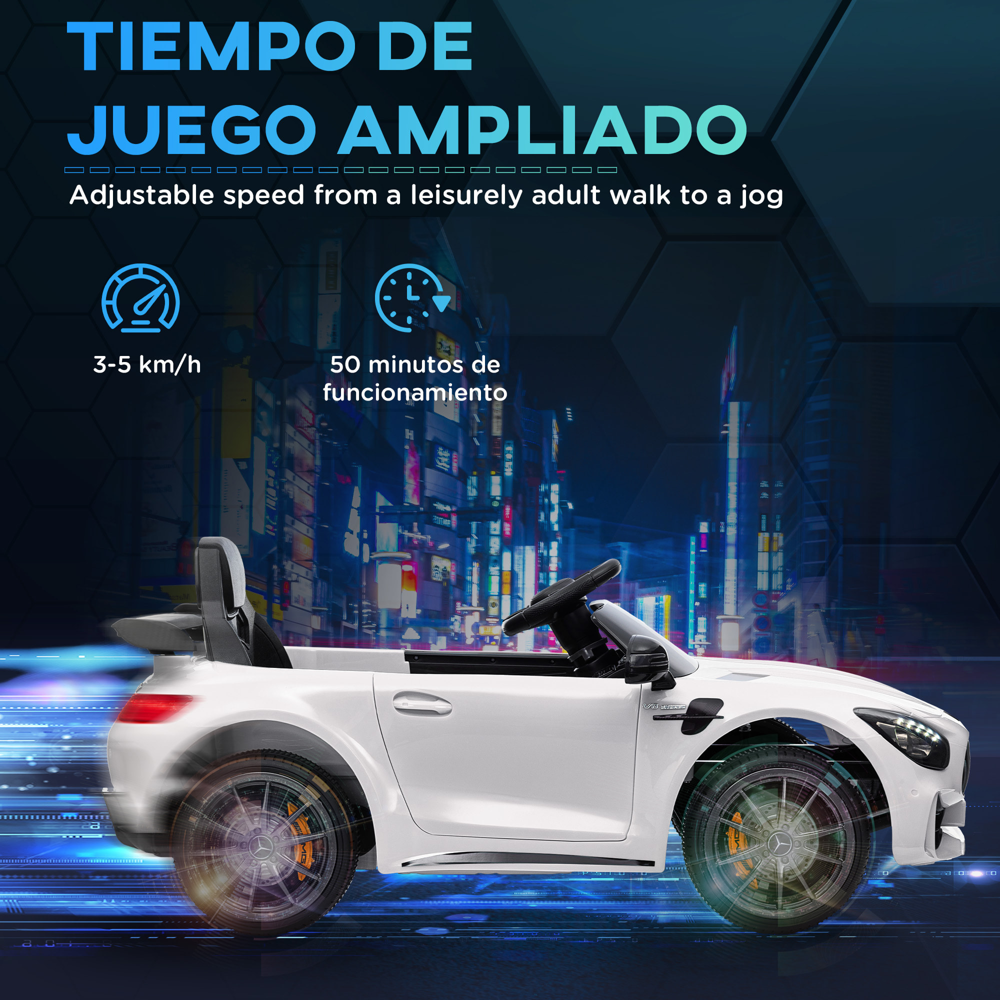 Coche Eléctrico para Niños de +3 Años Mercedes-Benz AMG GTR Carro Eléctrico Infantil con Batería 12V Mando a Distancia Faros Bocina Música y Pantalla Blanco