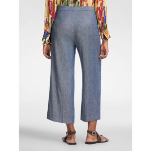 Elena Mirò - Pantaloni cropped in lino effetto denim - Blu